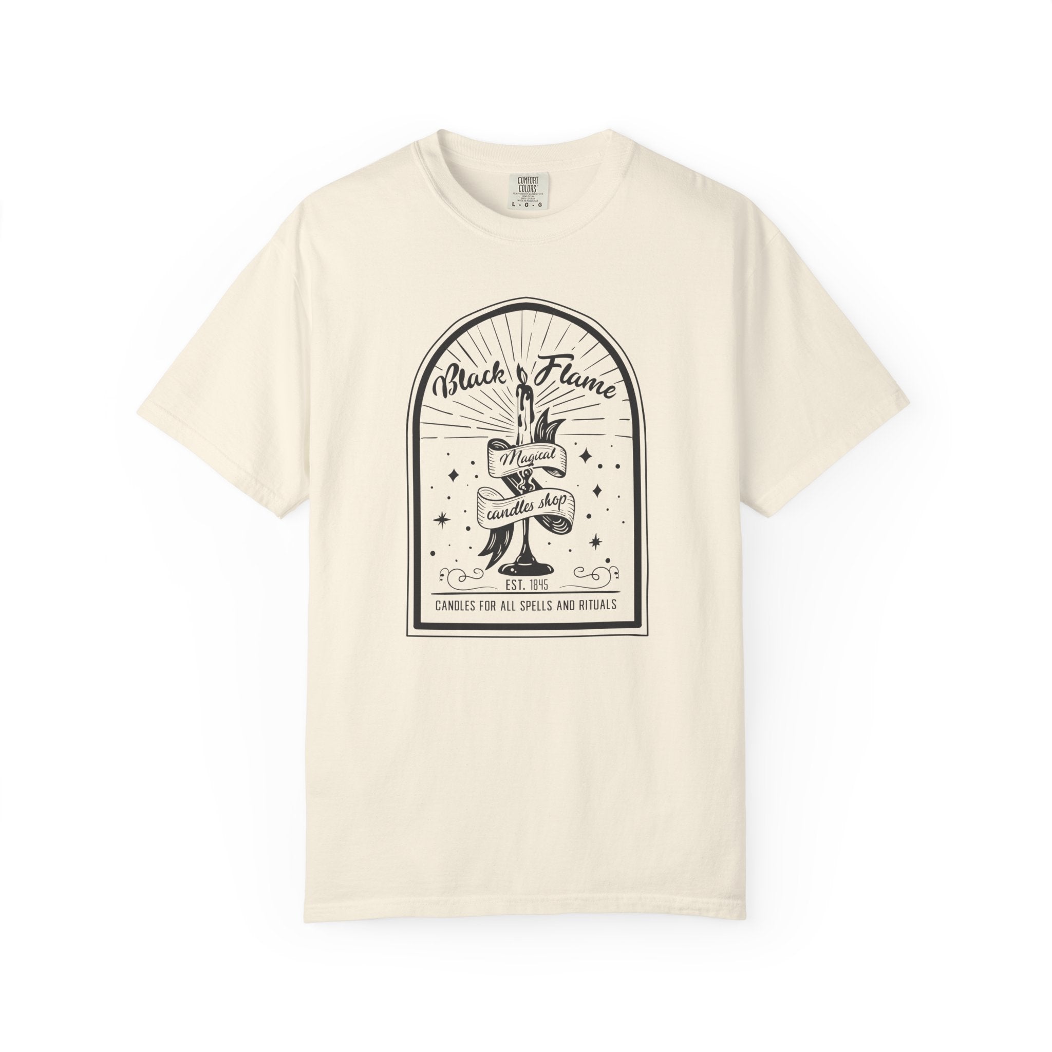Black Flame Magical Candle Shop Graphic Tee, Gothic Occult Candle Graphic Tee, Witchy Shirt, Dark Academia Mystical Star T-Shirt