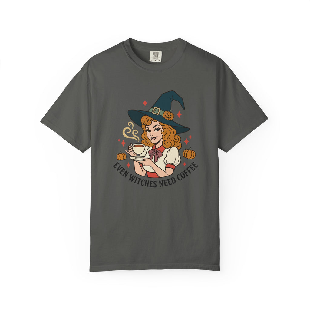 Witch Coffee T-Shirt — "Even Witches Need Coffee" Halloween Tee