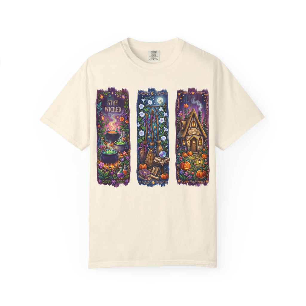 Witchy Autumn Panels T‑Shirt — "Stay Wicked" Halloween Tee