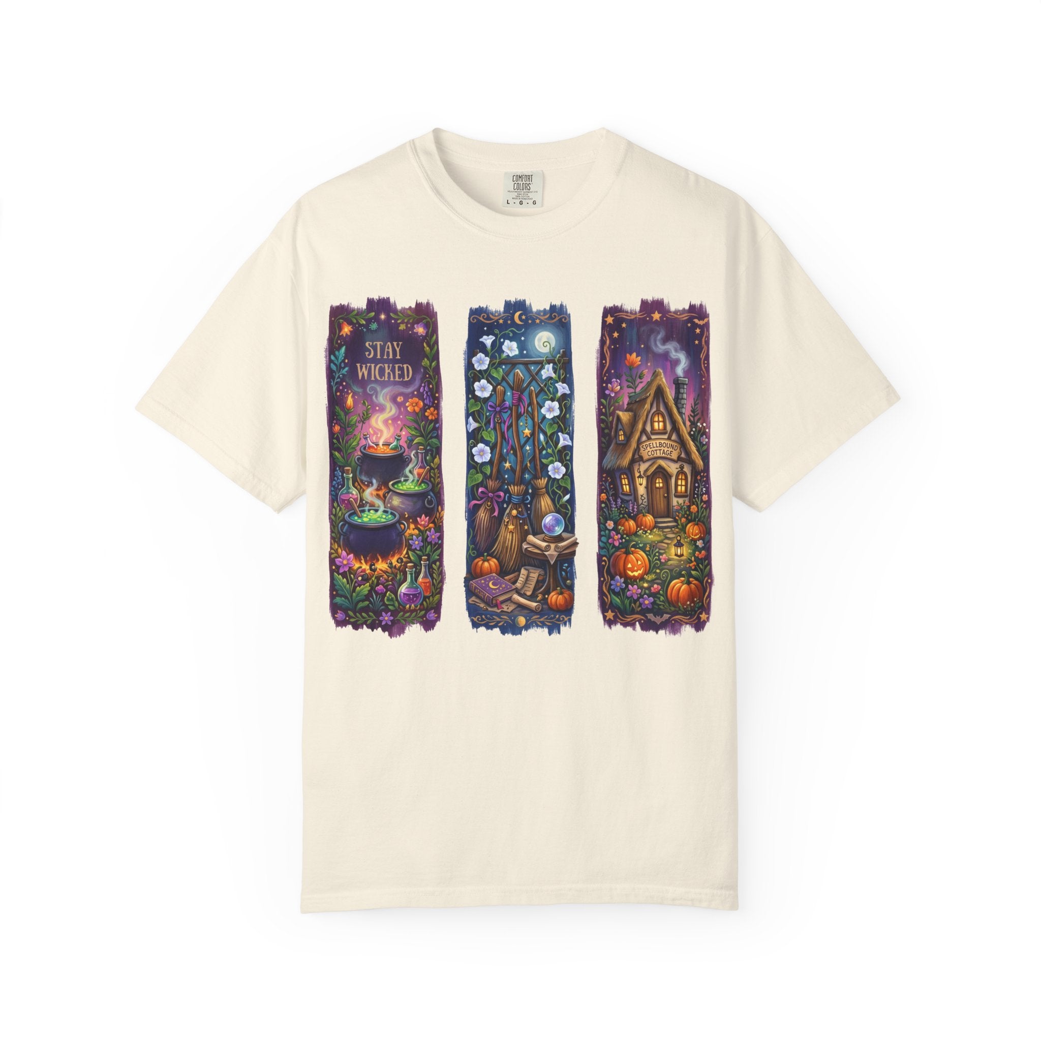Witchy Autumn Panels T‑Shirt — "Stay Wicked" Halloween Tee
