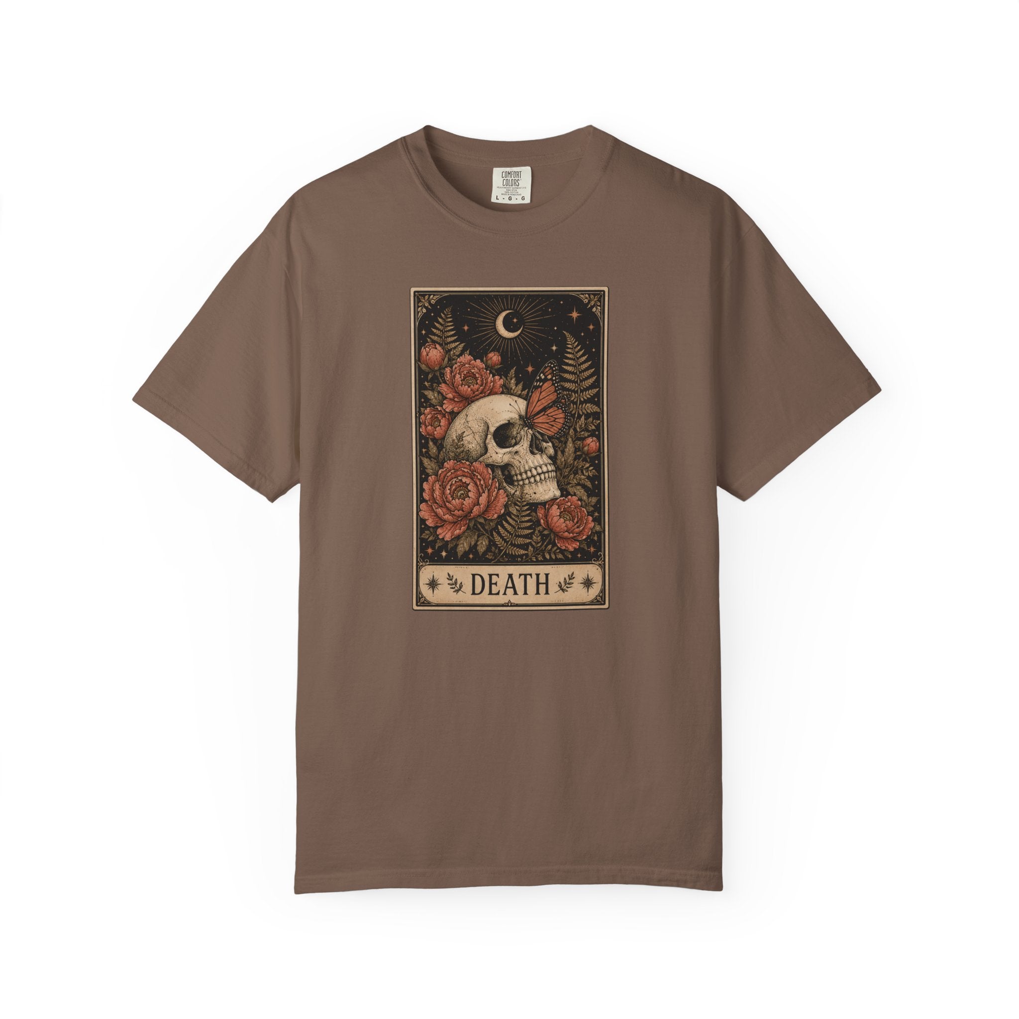 Vintage Death Tarot Card T-Shirt - Floral Skull & Butterfly Tee