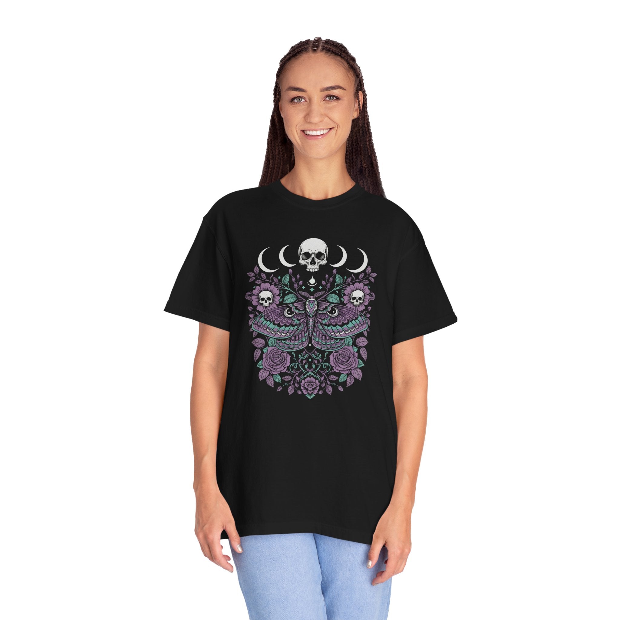 Celestial Moth & Skull Graphic Tee - Occult Comfort Colors Shirt