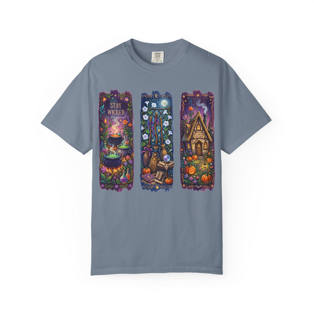 Witchy Autumn Panels T‑Shirt — "Stay Wicked" Halloween Tee