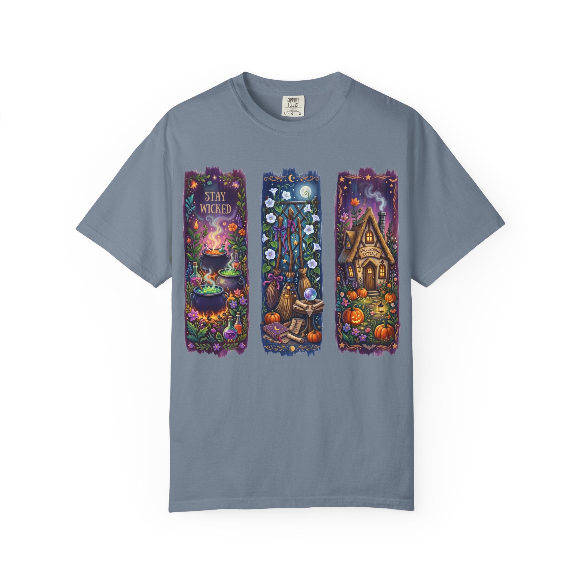 Witchy Autumn Panels T‑Shirt — "Stay Wicked" Halloween Tee