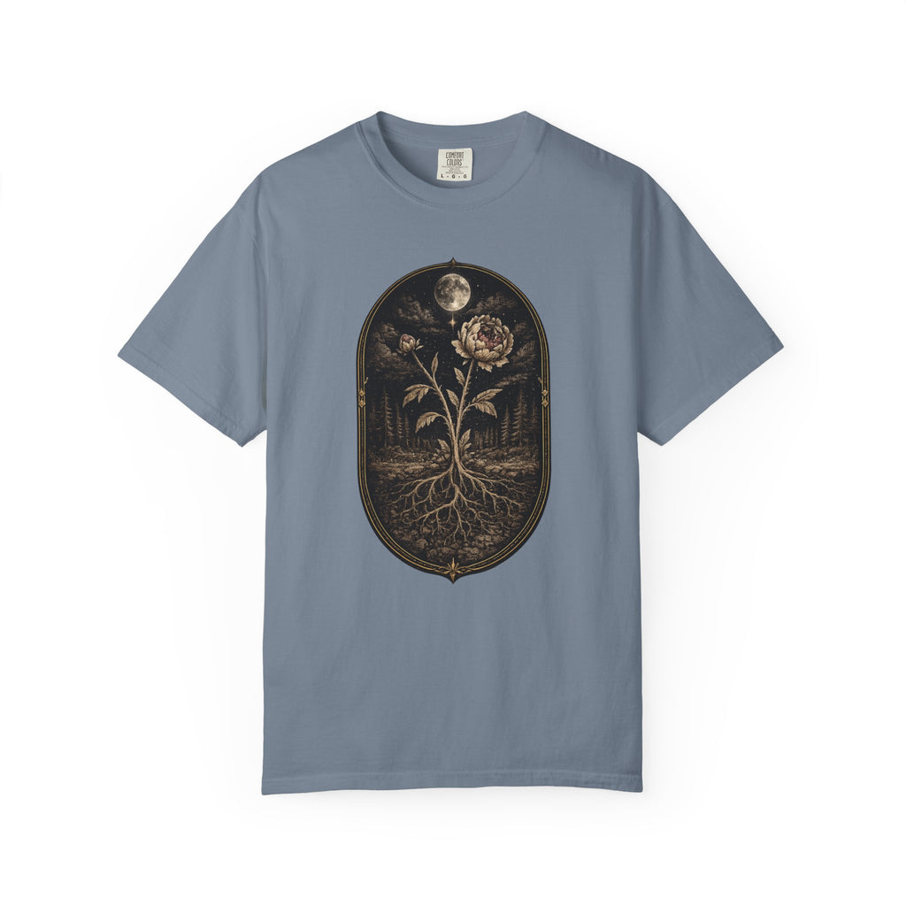 Botanical Moonflower T-Shirt - Vintage Floral with Roots Graphic