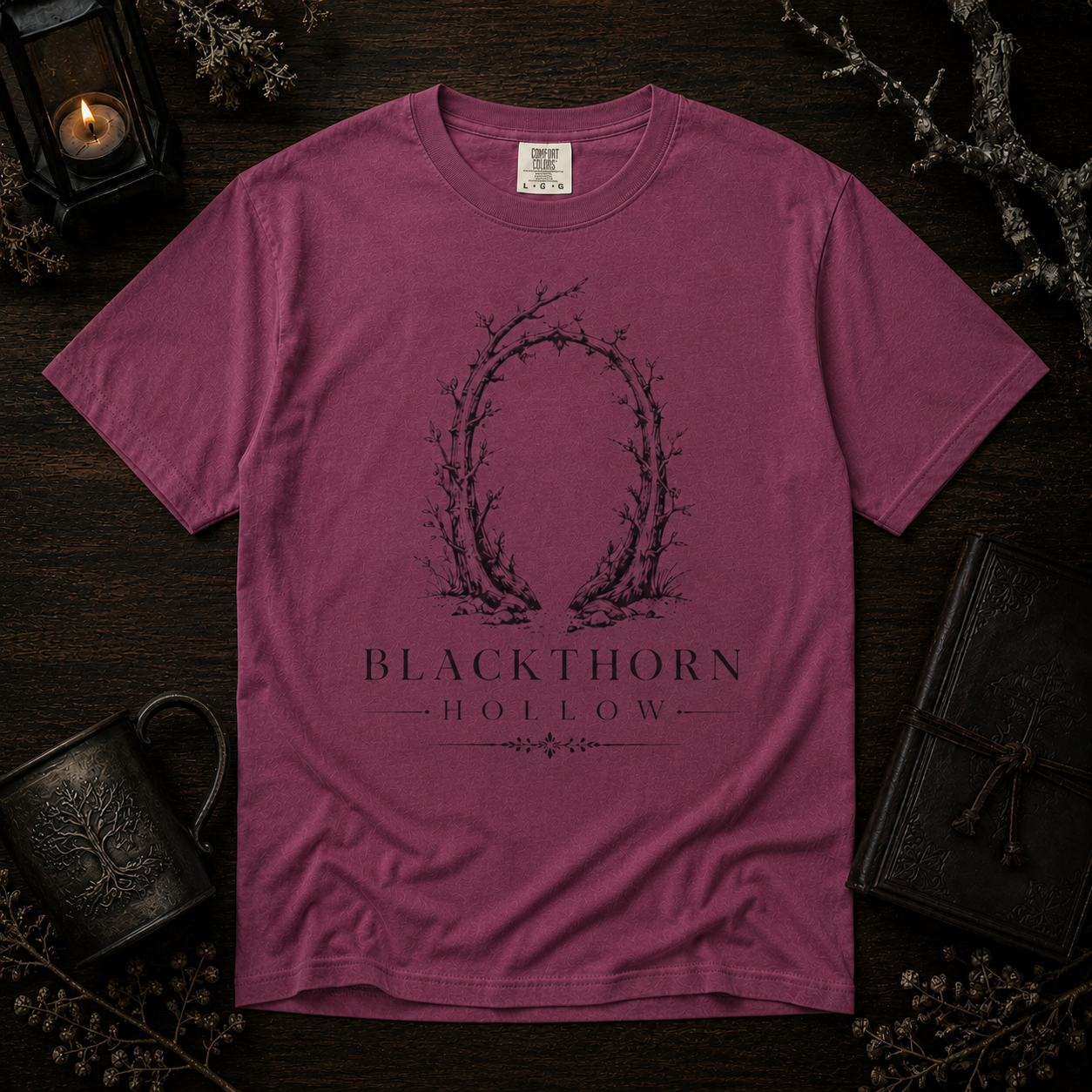 Blackthorn Hollow T-shirt - Vintage Botanical Crest Tee