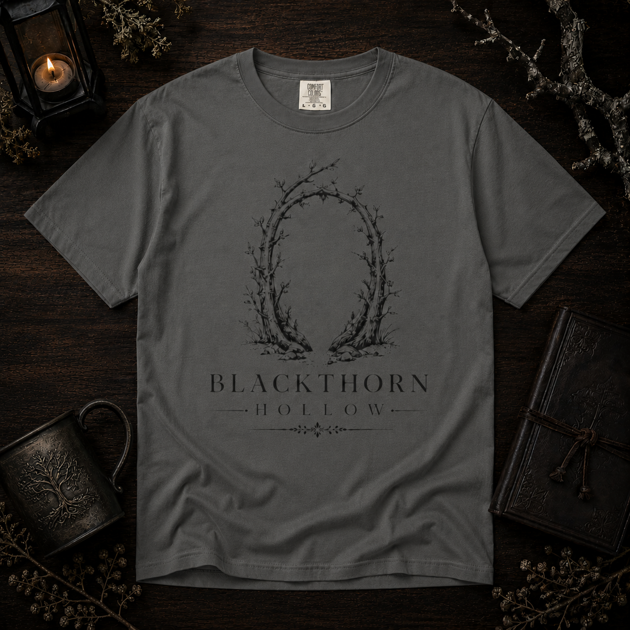 Blackthorn Hollow T-shirt - Vintage Botanical Crest Tee