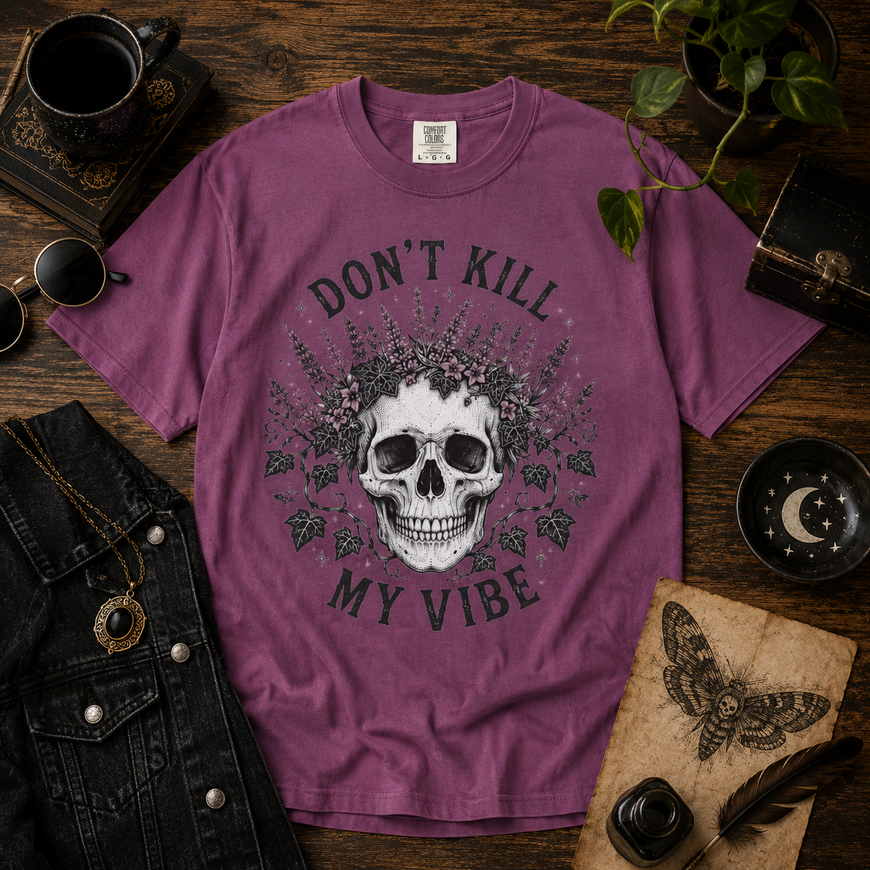 Don't Kill My Vibe Skull T-Shirt — Lavender Skull Graphic Tee