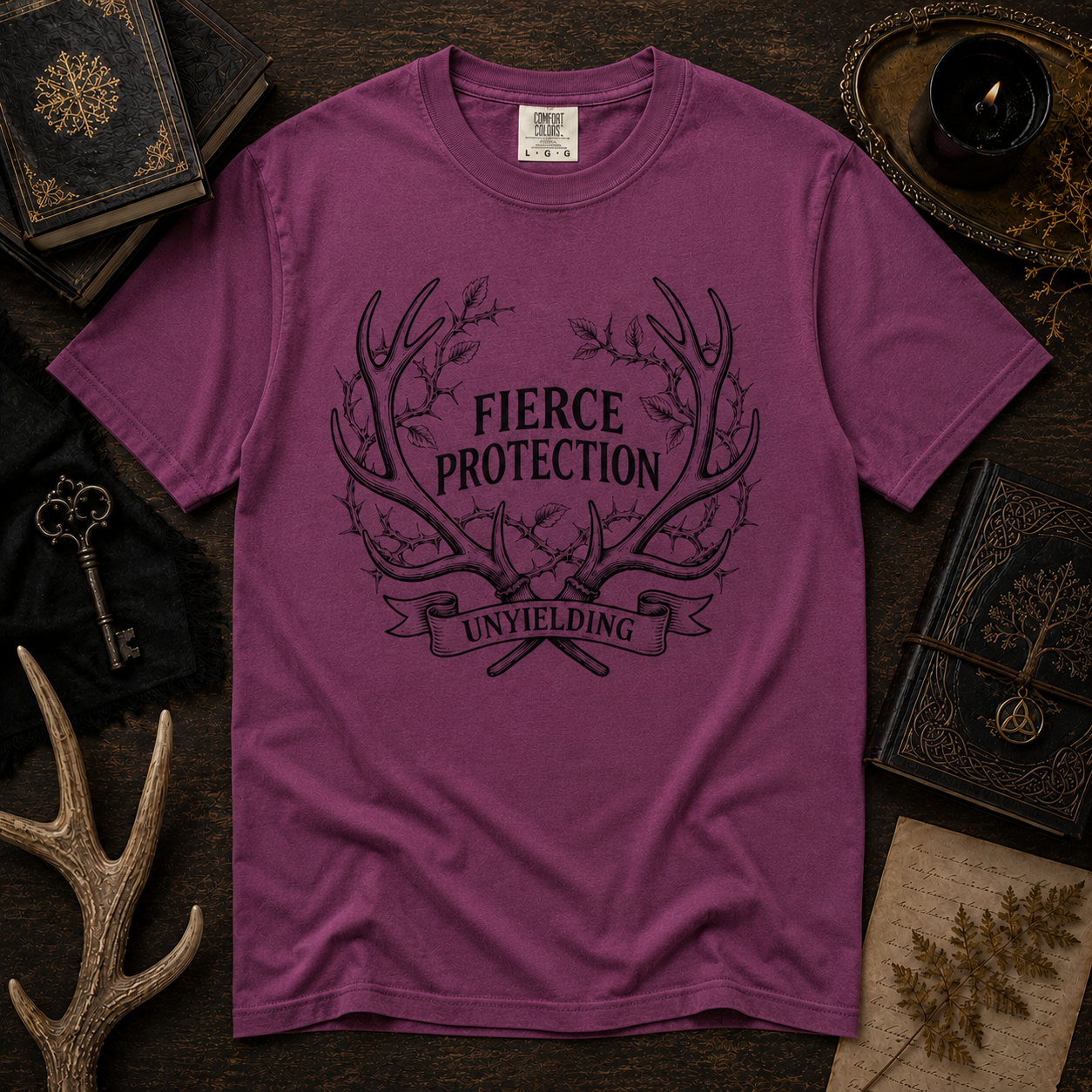 Fierce Protection T-Shirt — 'Fierce Protection, Unyielding' Antler Crest Tee