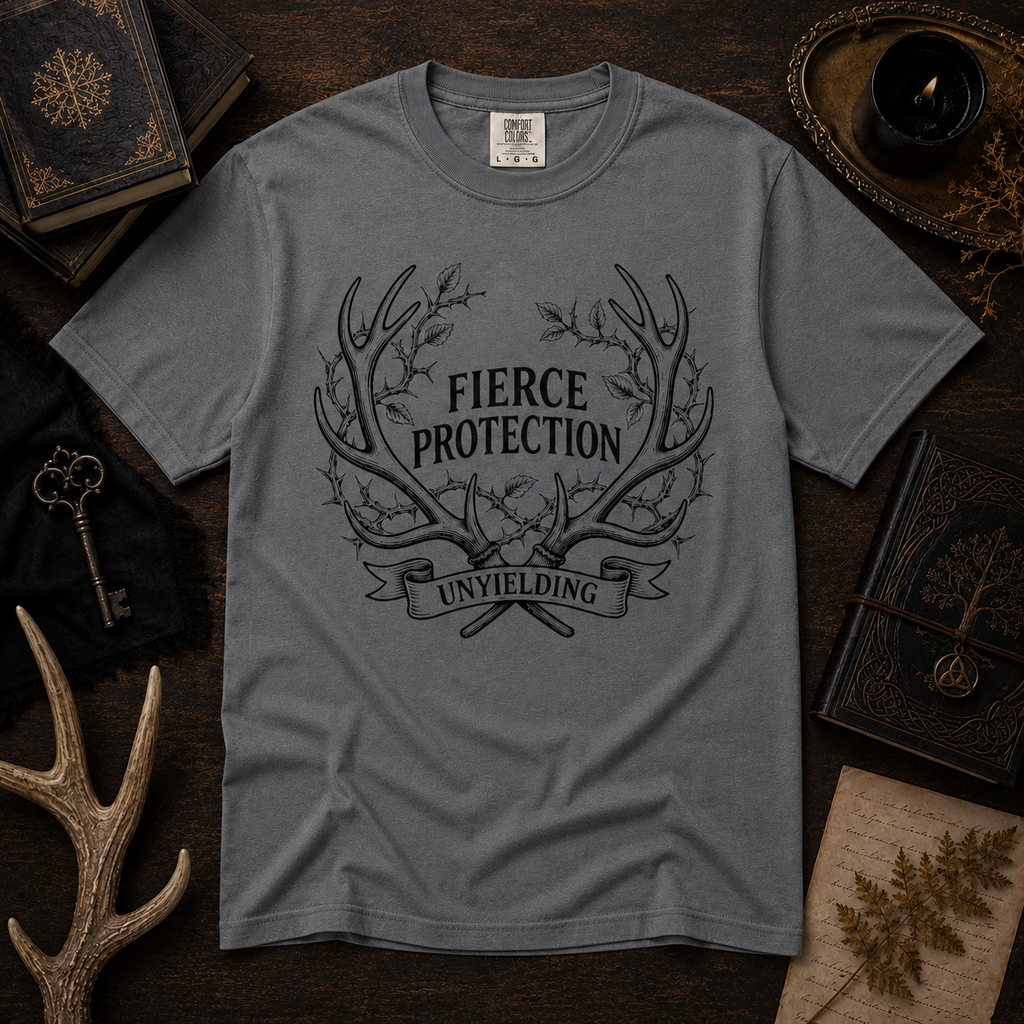 Fierce Protection T-Shirt — 'Fierce Protection, Unyielding' Antler Crest Tee