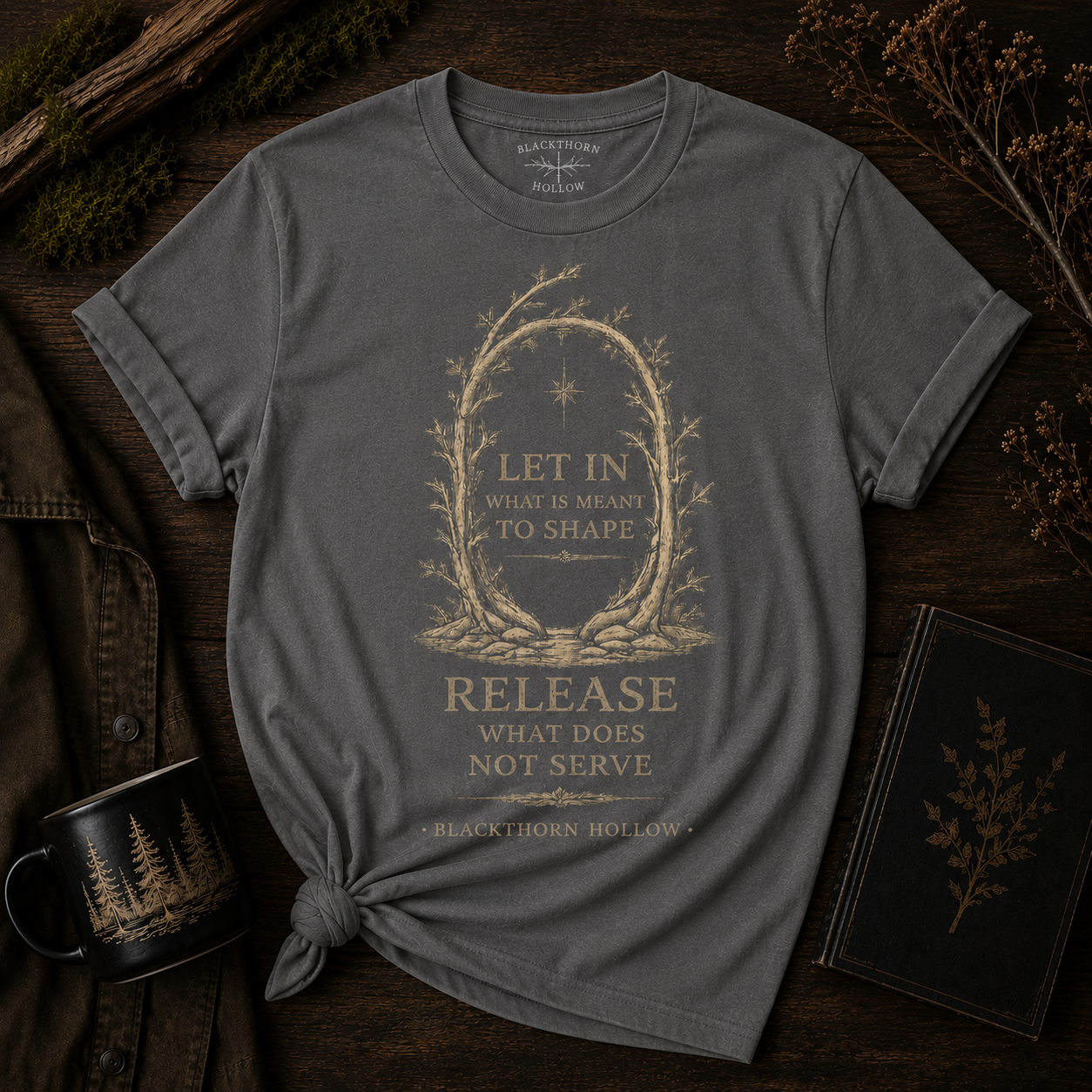 Let in What Shapes - Dark Cottagecore Botanical Tee - Blackthorn Hollow