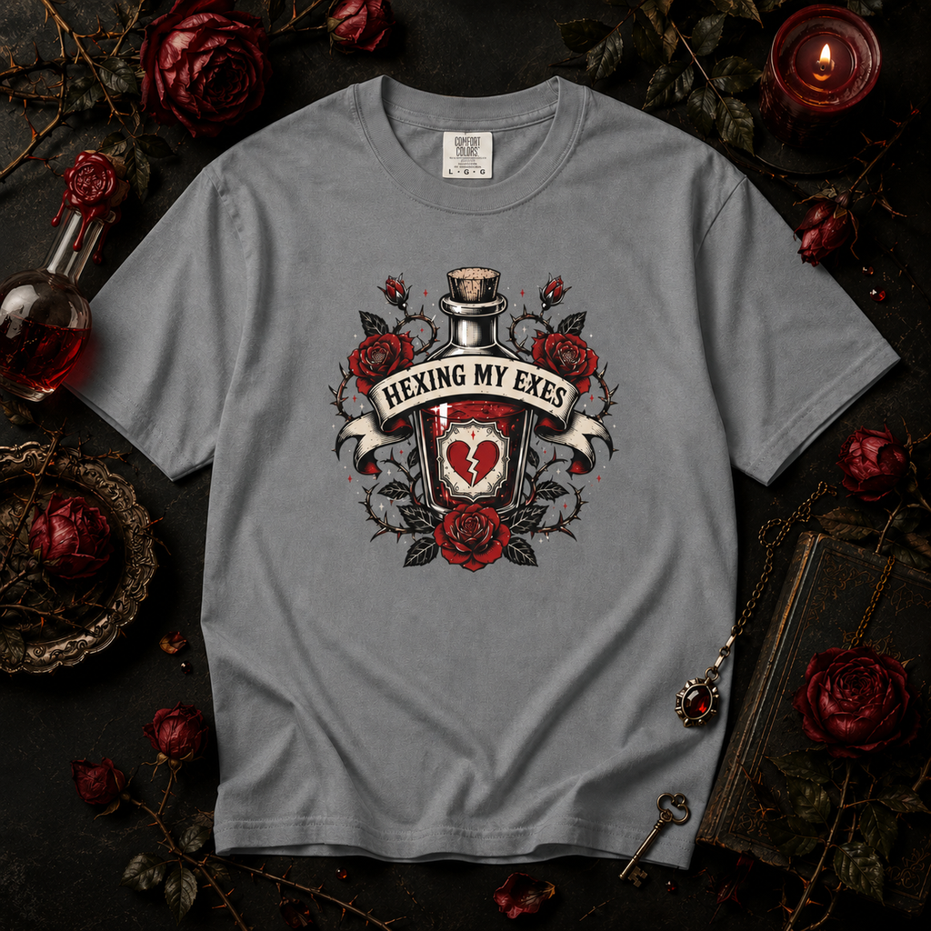 Hexing My Exes - Potion Bottle Design - Gothic Rose, Tattoo Art Style, Humor