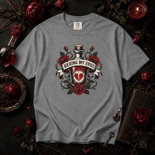 Hexing My Exes - Potion Bottle Design - Gothic Rose, Tattoo Art Style, Humor