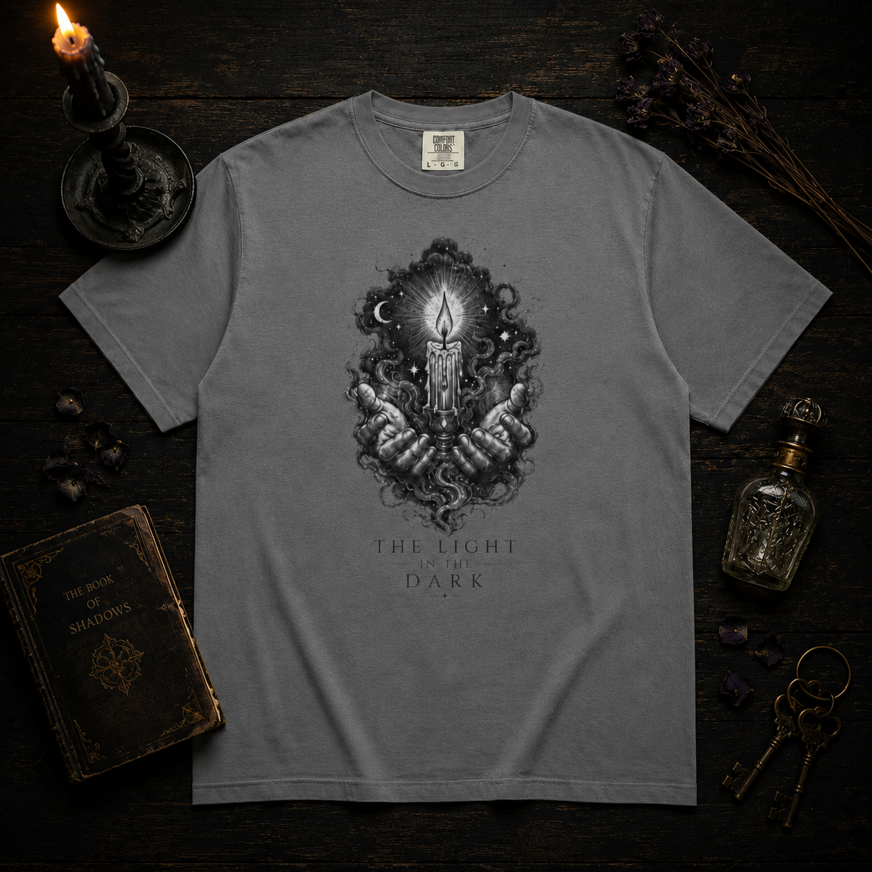 The Light in the Dark Graphic Tee - Occult Vintage Etching Comfort Colors Shirt