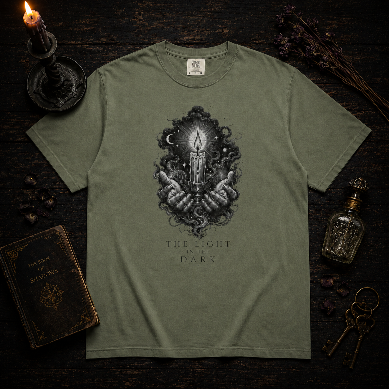 The Light in the Dark Graphic Tee - Occult Vintage Etching Comfort Colors Shirt