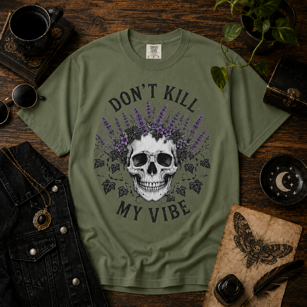 Don't Kill My Vibe Skull T-Shirt — Lavender Skull Graphic Tee