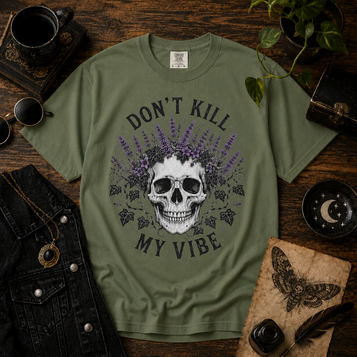 Don't Kill My Vibe Skull T-Shirt — Lavender Skull Graphic Tee
