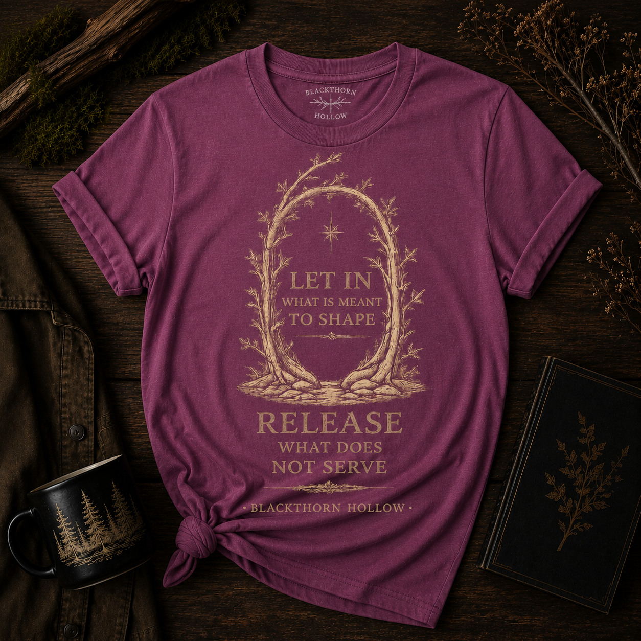 Let in What Shapes - Dark Cottagecore Botanical Tee - Blackthorn Hollow