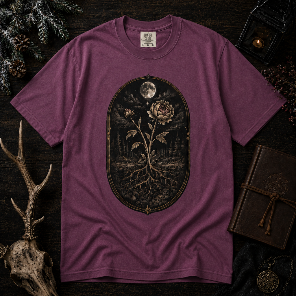 Botanical Moonflower T-Shirt - Vintage Floral with Roots Graphic