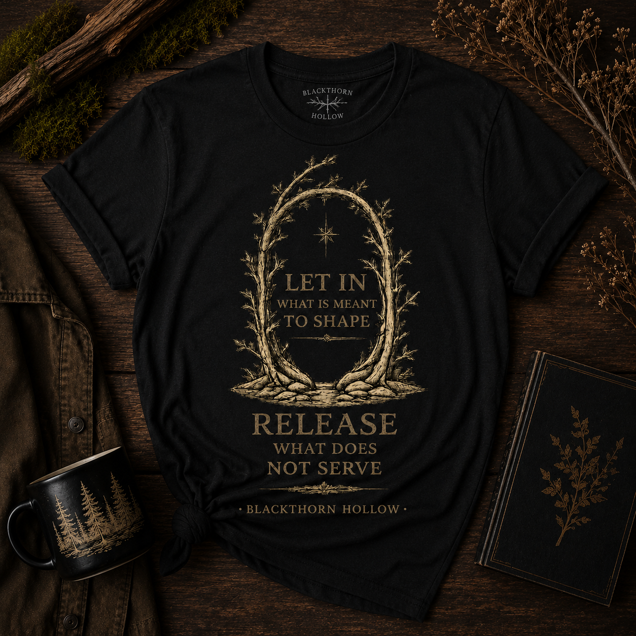 Let in What Shapes - Dark Cottagecore Botanical Tee - Blackthorn Hollow