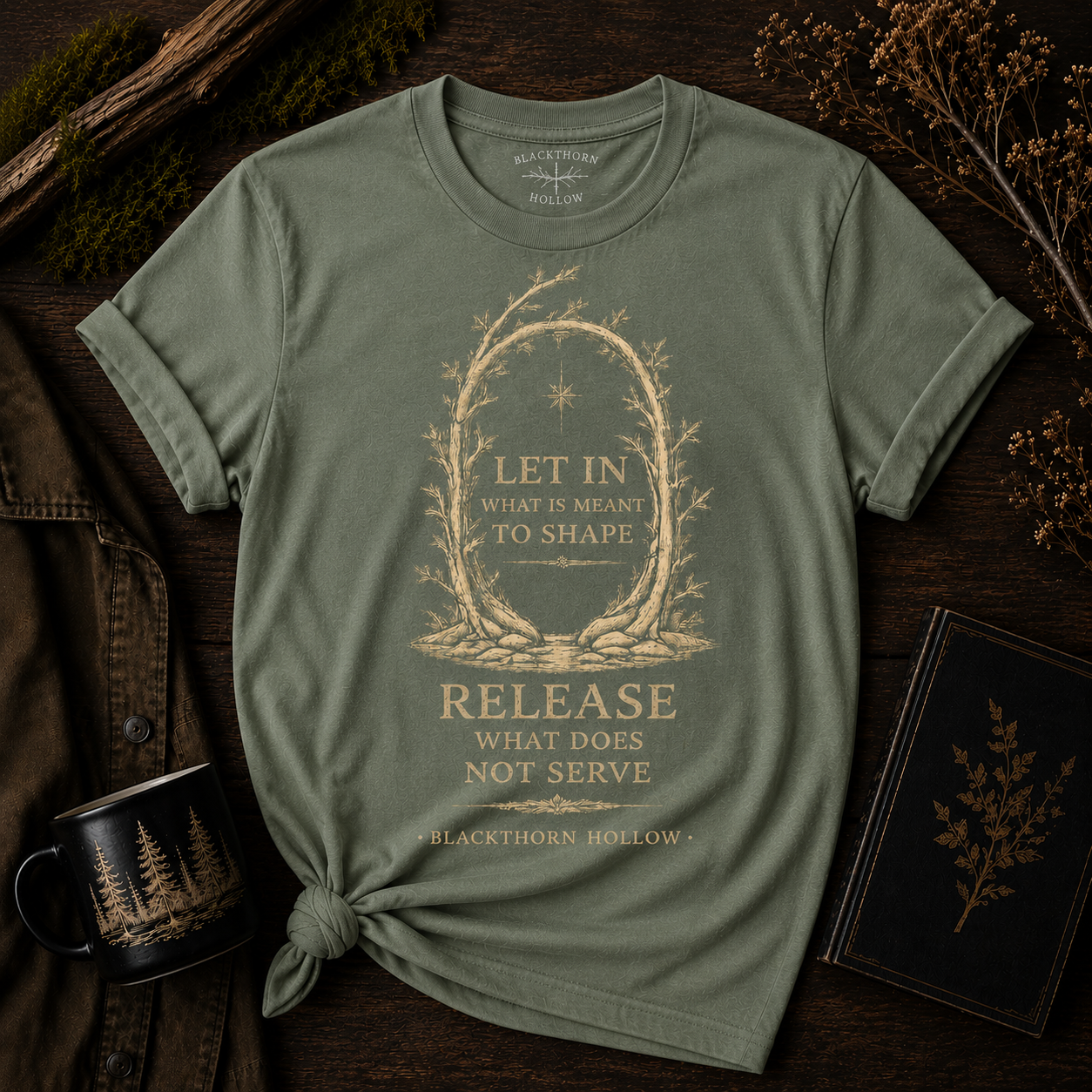Let in What Shapes - Dark Cottagecore Botanical Tee - Blackthorn Hollow